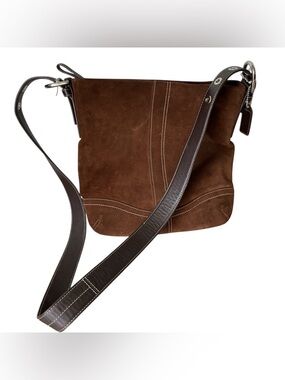 COACH Vintage Y2K Chocolate Brown Suede 2-Way Shoulder & Crossbody Bag CLEAN